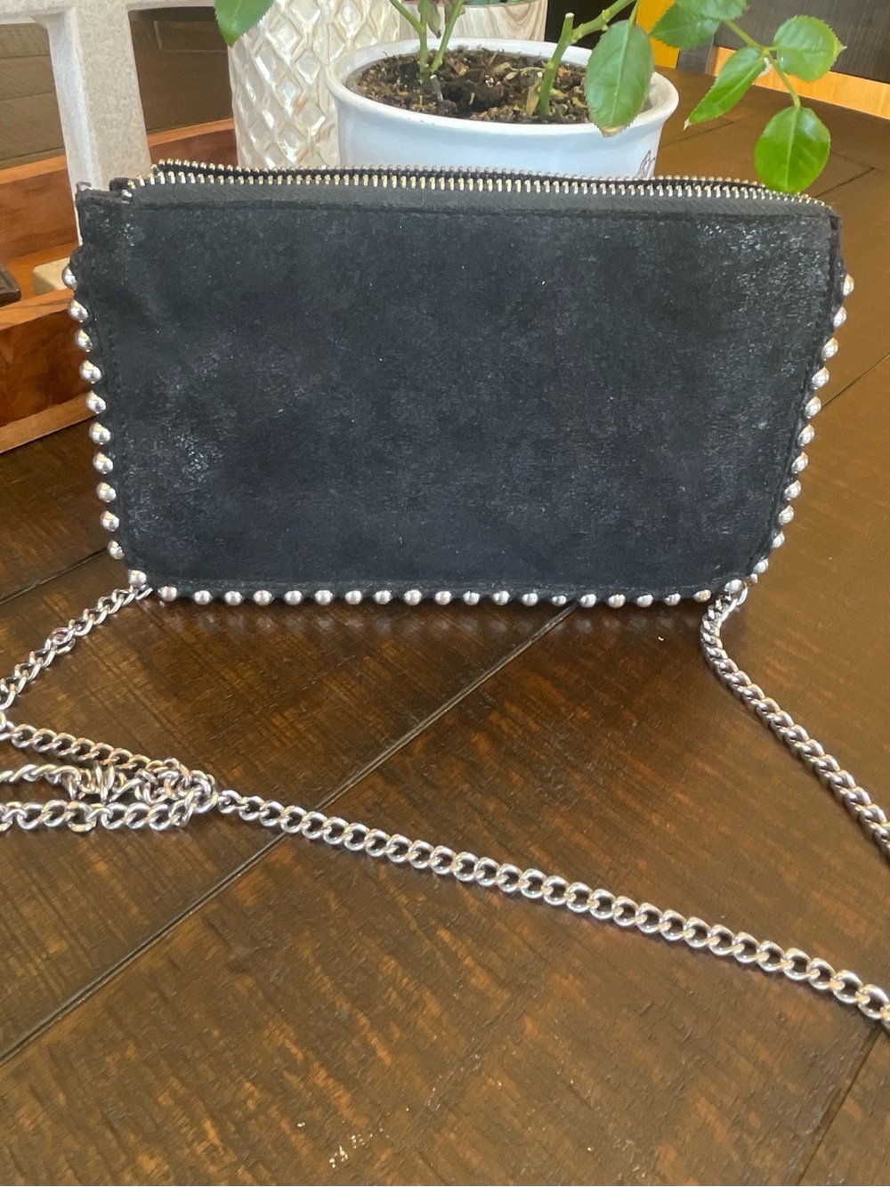Black Studded Suede Chain Crossbody Bag - Unbranded
